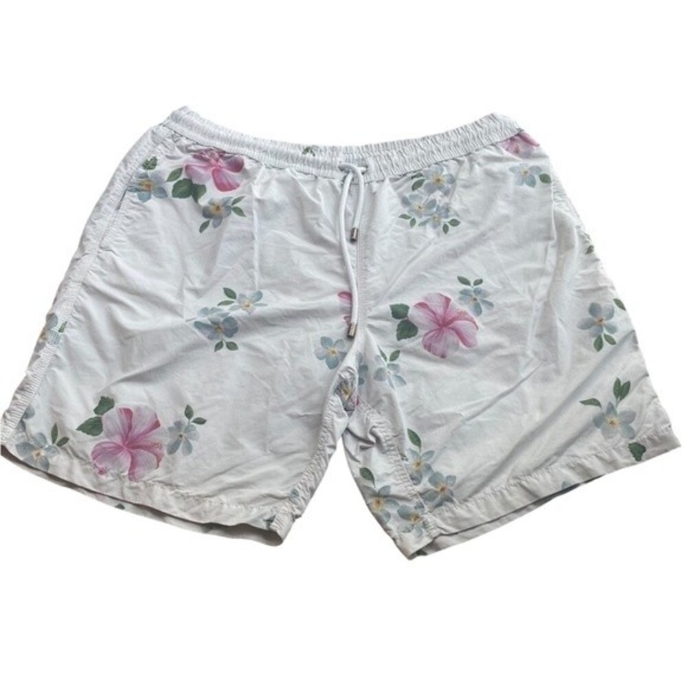 Hartford men’s swim trunk board shorts‎ size XXL white Hawaiian print lined
